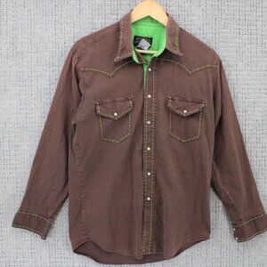 Vintage US Western Shirt Mens Large L Brown Button Down Thick Stiching Rare 90s